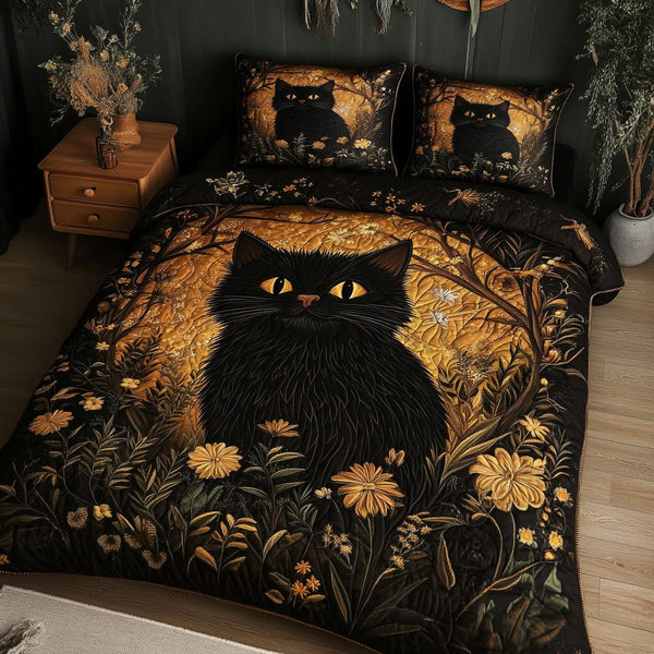 Enchanted Eyes quilted 3-piece bedding set on a made bed with two matching pillow shams