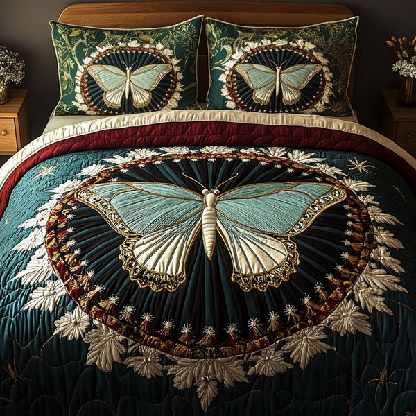 Enchanted Flight quilted 3-piece bedding set on a made bed with two matching pillow shams