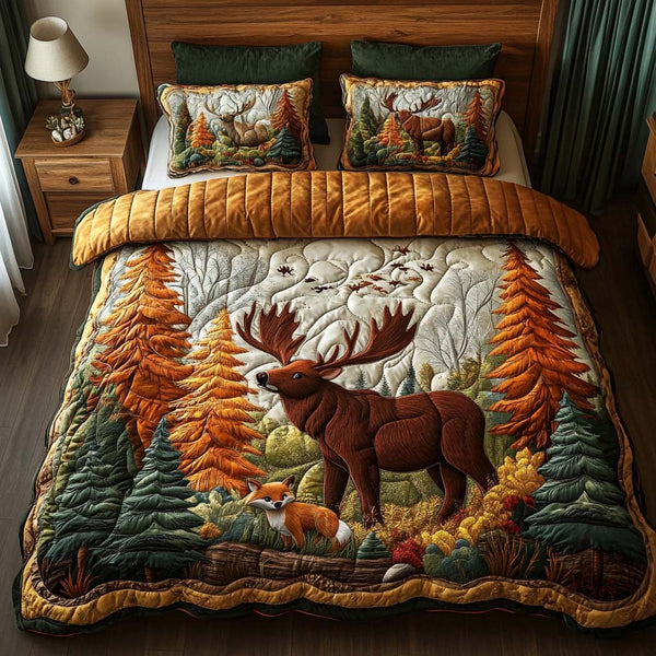 Enchanted Forest Life quilted 3-piece bedding set on a made bed with two matching pillow shams