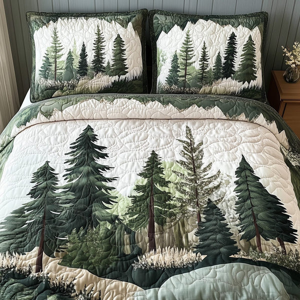 Enchanted Forest quilted 3-piece bedding set on a made bed with two matching pillow shams