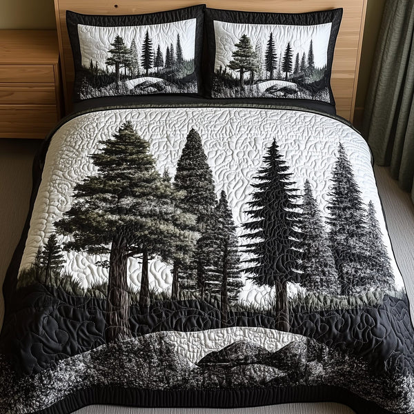 Enchanted Forest quilted 3-piece bedding set on a made bed with two matching pillow shams