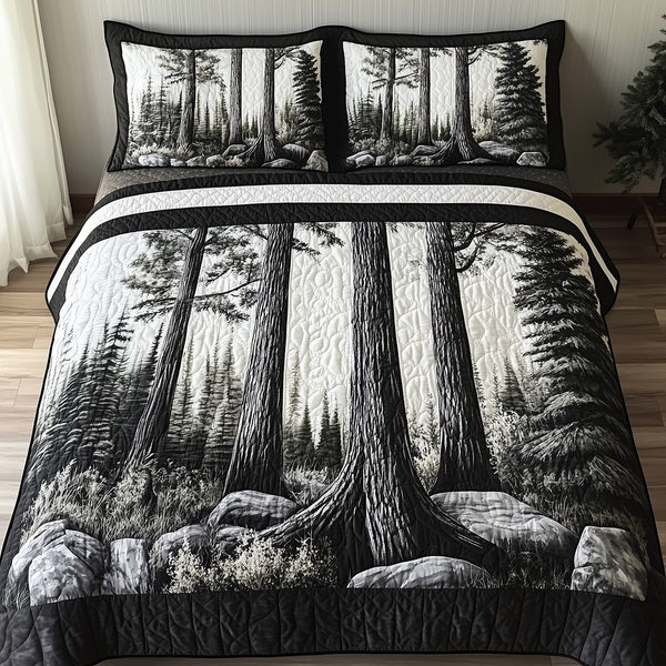Enchanted Forest quilted 3-piece bedding set on a made bed with two matching pillow shams