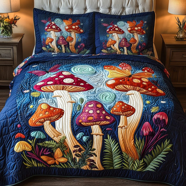Enchanted Forest quilted 3-piece bedding set on a made bed with two matching pillow shams