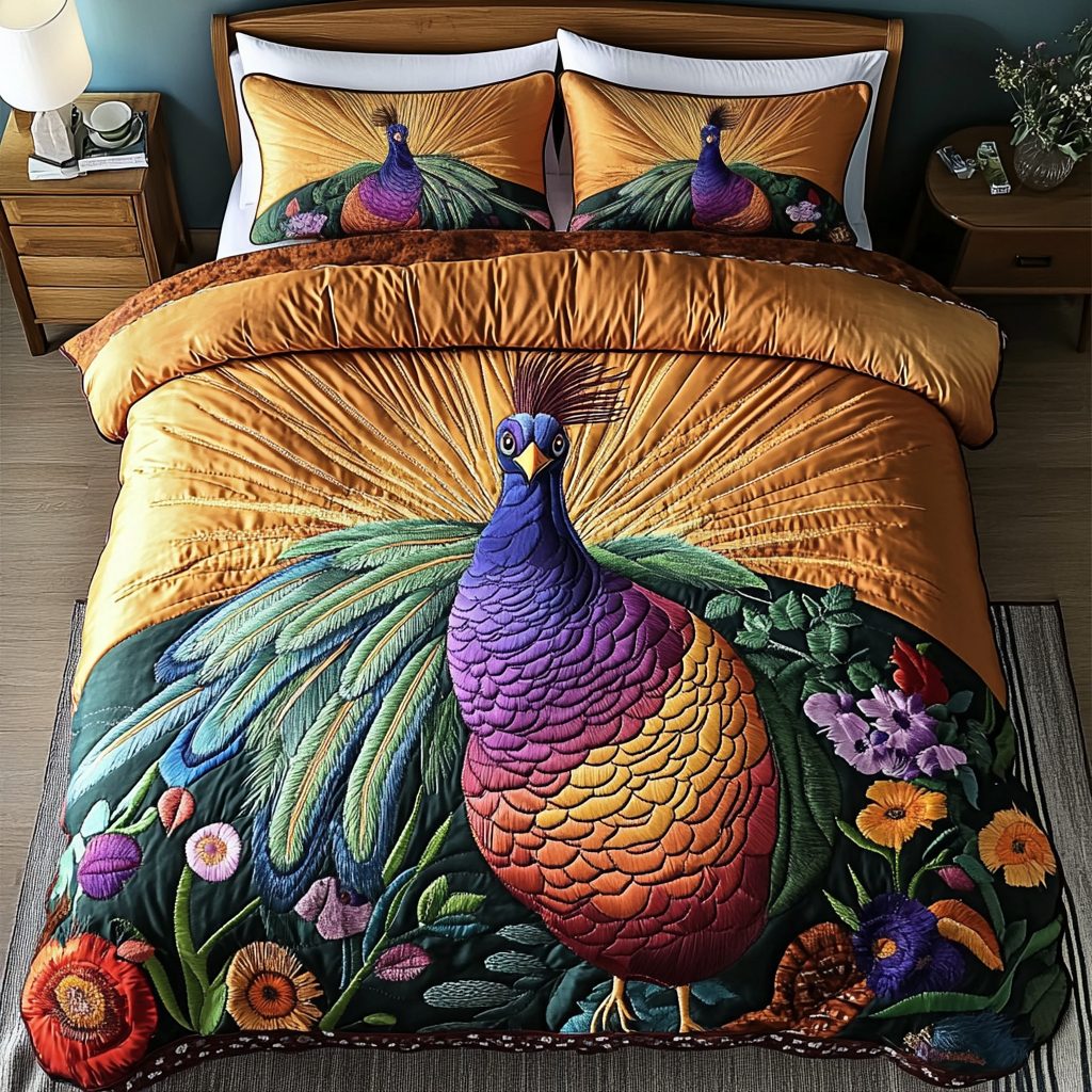 Enchanted Nest quilted 3-piece bedding set on a made bed with two matching pillow shams