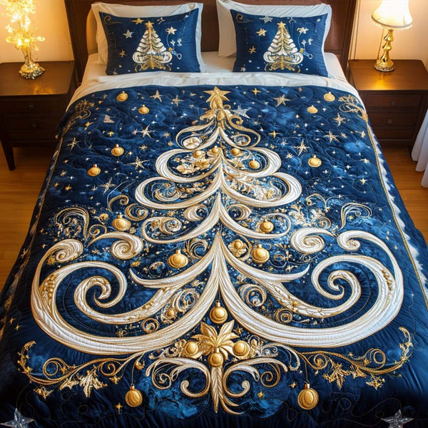 Enchanted Nightfall quilted 3-piece bedding set on a made bed with two matching pillow shams