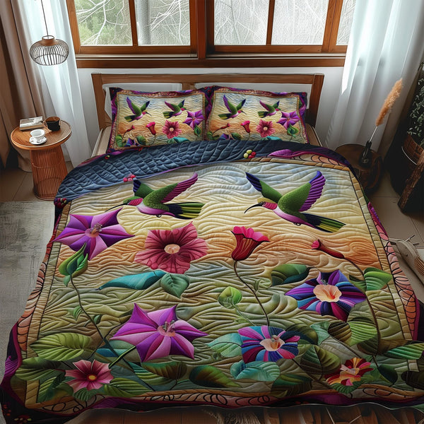 Enchanted Petals quilted 3-piece bedding set on a made bed with two matching pillow shams