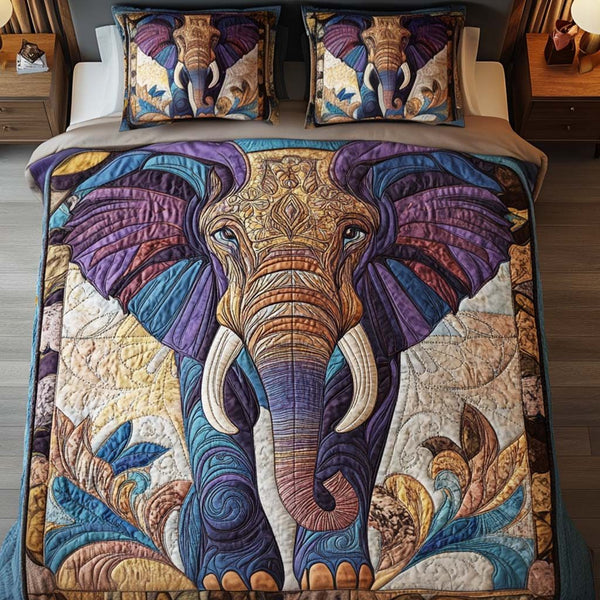 Enchanted Spirit quilted 3-piece bedding set on a made bed with two matching pillow shams
