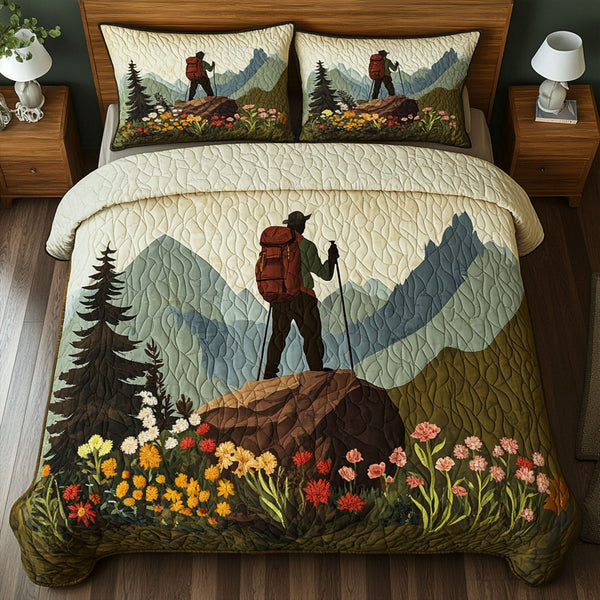 Enchanted Trail quilted 3-piece bedding set on a made bed with two matching pillow shams