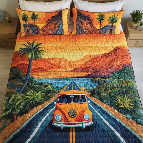Endless Highway quilted 3-piece bedding set on a made bed with two matching pillow shams