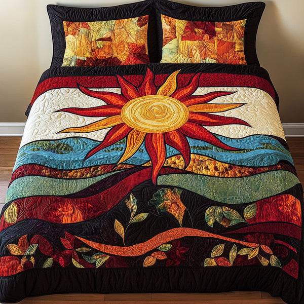 Endless Light quilted 3-piece bedding set on a made bed with two matching pillow shams