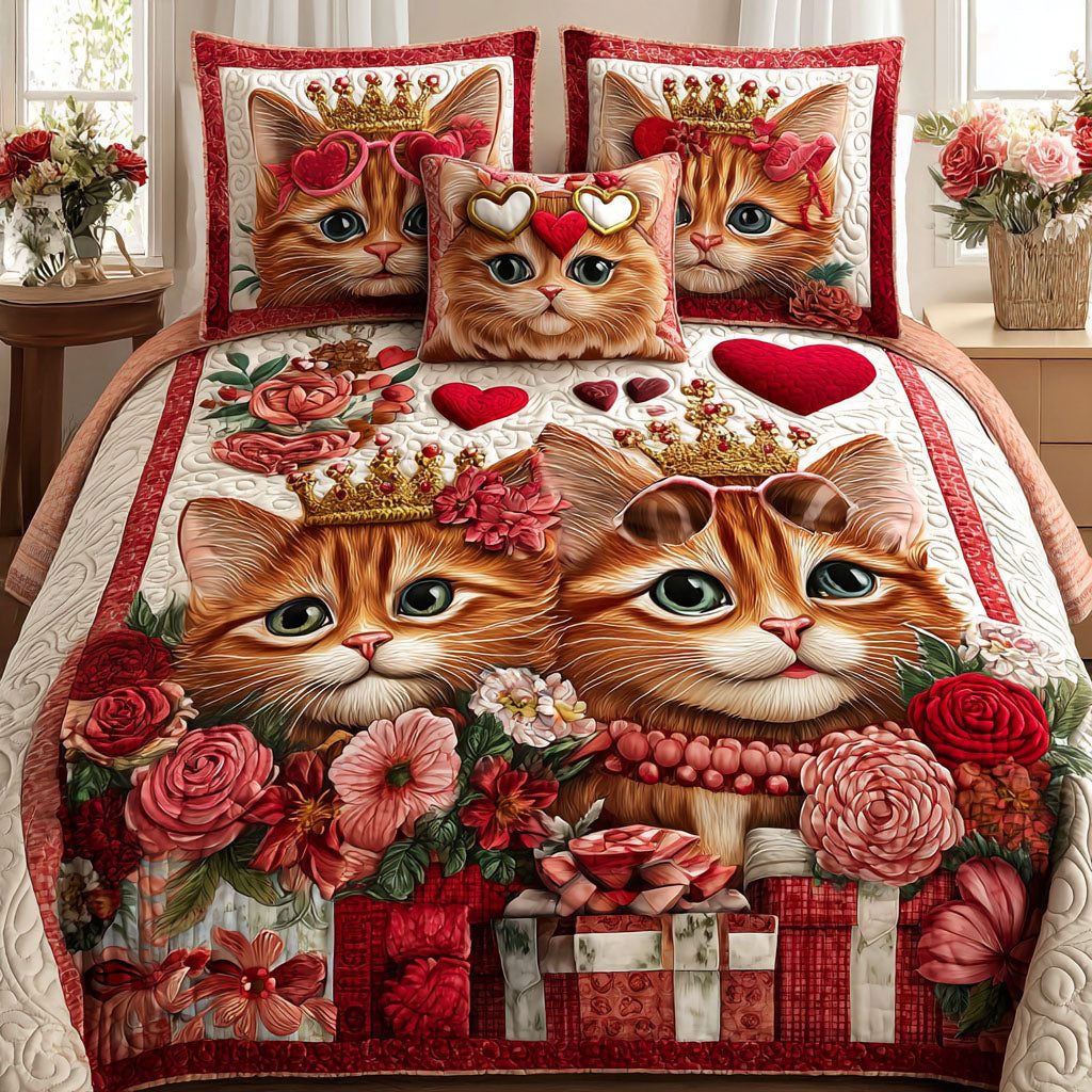 Endless Love quilted 3-piece bedding set on a made bed with two matching pillow shams
