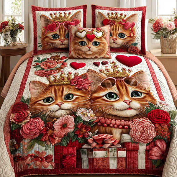 Endless Love quilted 3-piece bedding set on a made bed with two matching pillow shams