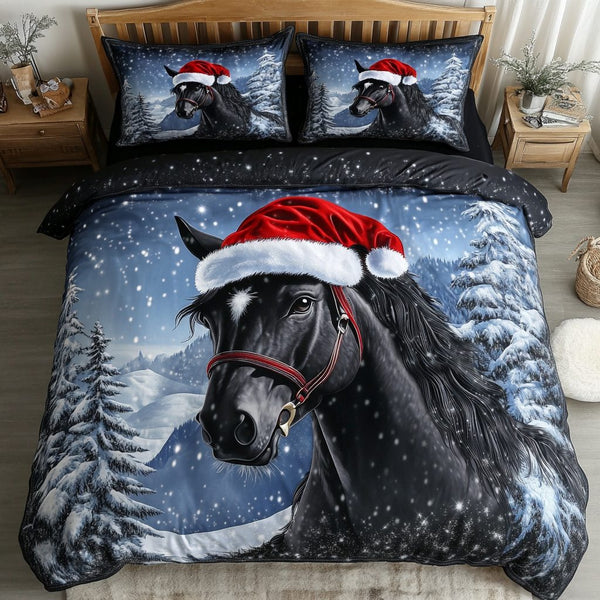 Equestrian Grace quilted 3-piece bedding set on a made bed in a rustic timber bedroom