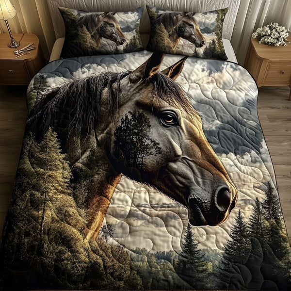 Equine Dreams quilted 3-piece bedding set on a made bed with two matching pillow shams