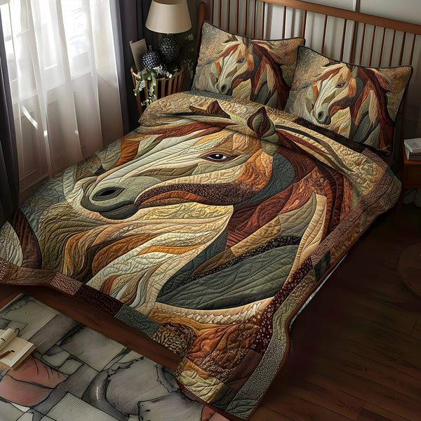 Equine Elegance quilted 3-piece bedding set on a made bed with two matching pillow shams