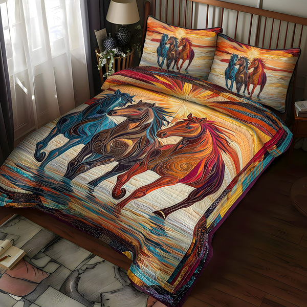 Equine Elegance quilted 3-piece bedding set on a made bed with two matching pillow shams