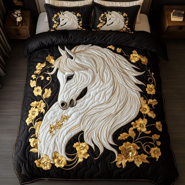 Equine Elegance quilted 3-piece bedding set on a made bed with two matching pillow shams
