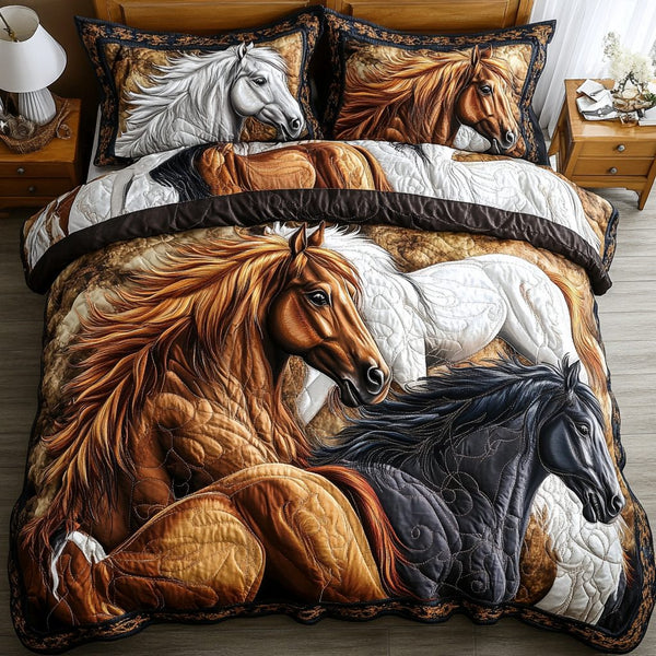 Equine Elegance quilted 3-piece bedding set on a made bed with two matching pillow shams