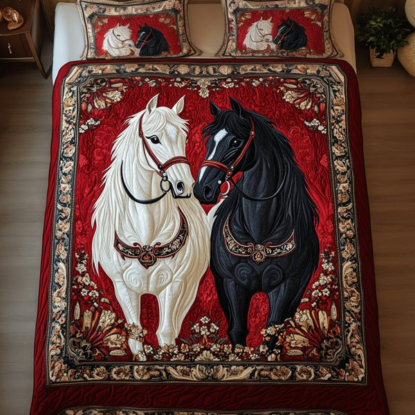 Equine Elegance quilted 3-piece bedding set on a made bed with two matching pillow shams