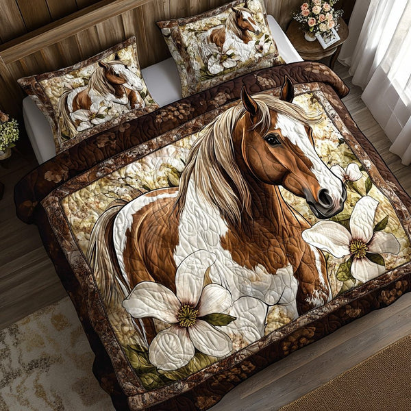 Equine Majesty quilted 3-piece bedding set on a made bed with two matching pillow shams