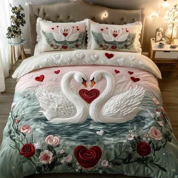 Eternal Bond quilted 3-piece bedding set on a made bed with two matching pillow shams