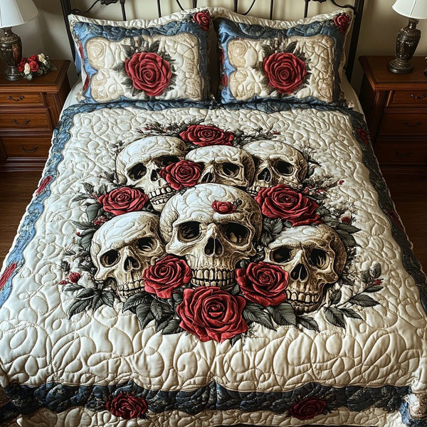 Eternal Bond quilted 3-piece bedding set on a made bed with two matching pillow shams