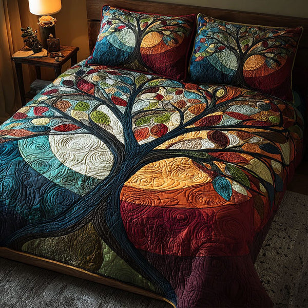 Eternal Branch quilted 3-piece bedding set on a made bed in a rustic timber bedroom