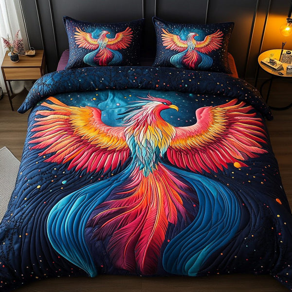 Eternal Ember quilted 3-piece bedding set on a made bed with two matching pillow shams