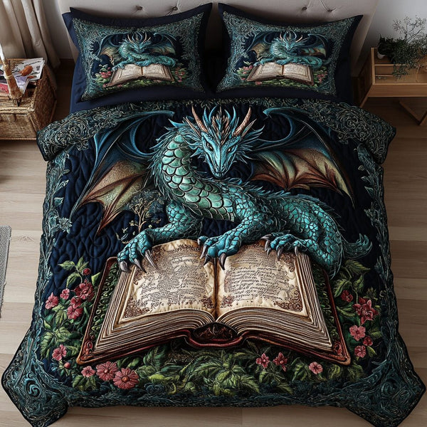 Eternal Flame quilted 3-piece bedding set on a made bed with two matching pillow shams