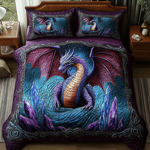 Eternal Flame quilted 3-piece bedding set on a made bed with two matching pillow shams
