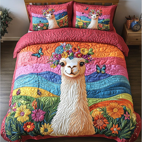 Eternal Grace quilted 3-piece bedding set on a made bed with two matching pillow shams