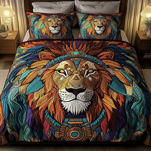 Eternal King quilted 3-piece bedding set on a made bed with two matching pillow shams