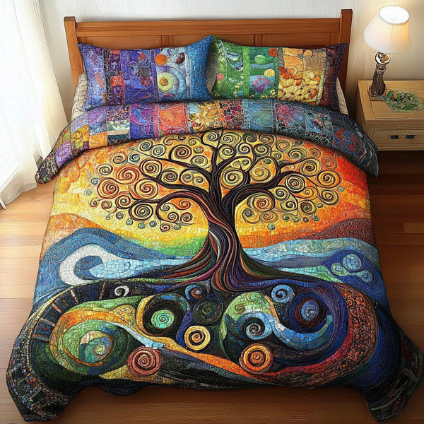 Eternal Roots quilted 3-piece bedding set on a made bed with two matching pillow shams