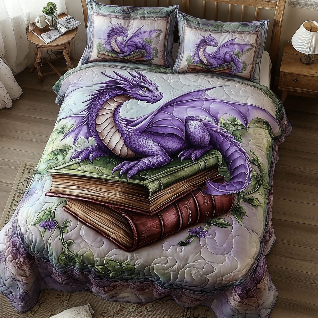 Eternal Scales quilted 3-piece bedding set on a made bed with two matching pillow shams