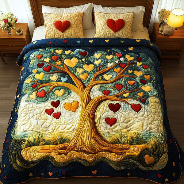 Eternal Shade quilted 3-piece bedding set on a made bed with two matching pillow shams