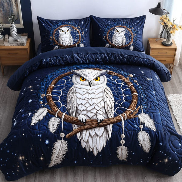 Eternal Watcher quilted 3-piece bedding set on a made bed with two matching pillow shams