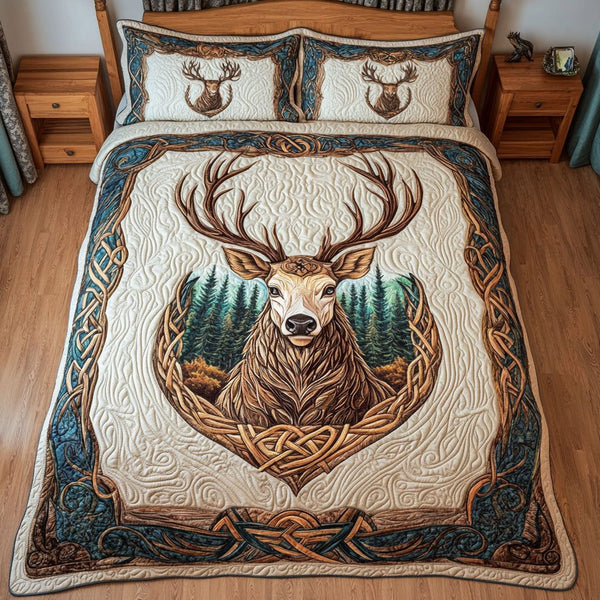 Eternal Woods Heritage quilted 3-piece bedding set on a made bed in a farmhouse bedroom