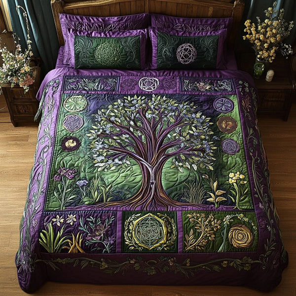 Ethereal Arbor quilted 3-piece bedding set on a made bed with two matching pillow shams