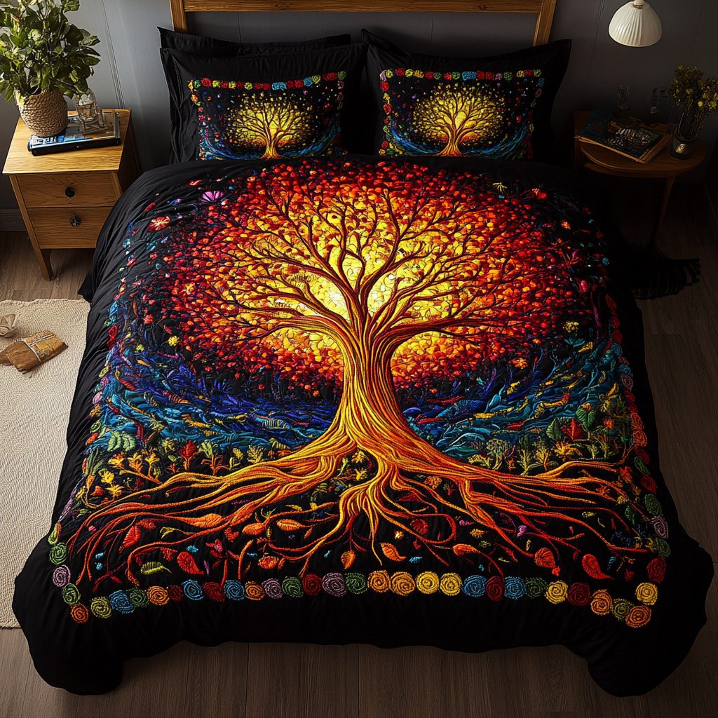 Ethereal Canopy quilted 3-piece bedding set on a made bed with two matching pillow shams