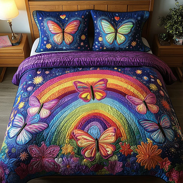 Ethereal Flight quilted 3-piece bedding set on a made bed with two matching pillow shams