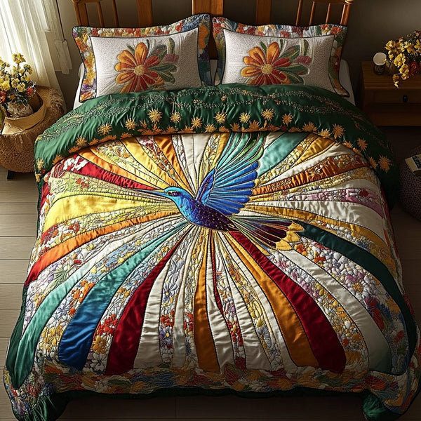 Ethereal Flutter quilted 3-piece bedding set on a made bed with two matching pillow shams