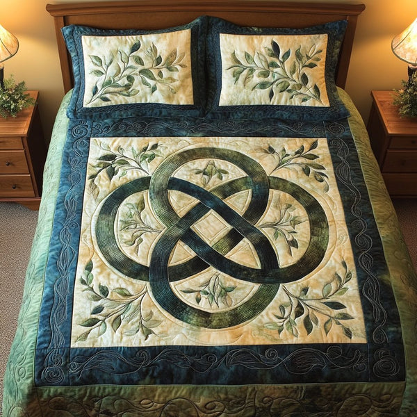 Ethereal Forest quilted 3-piece bedding set on a made bed with two matching pillow shams