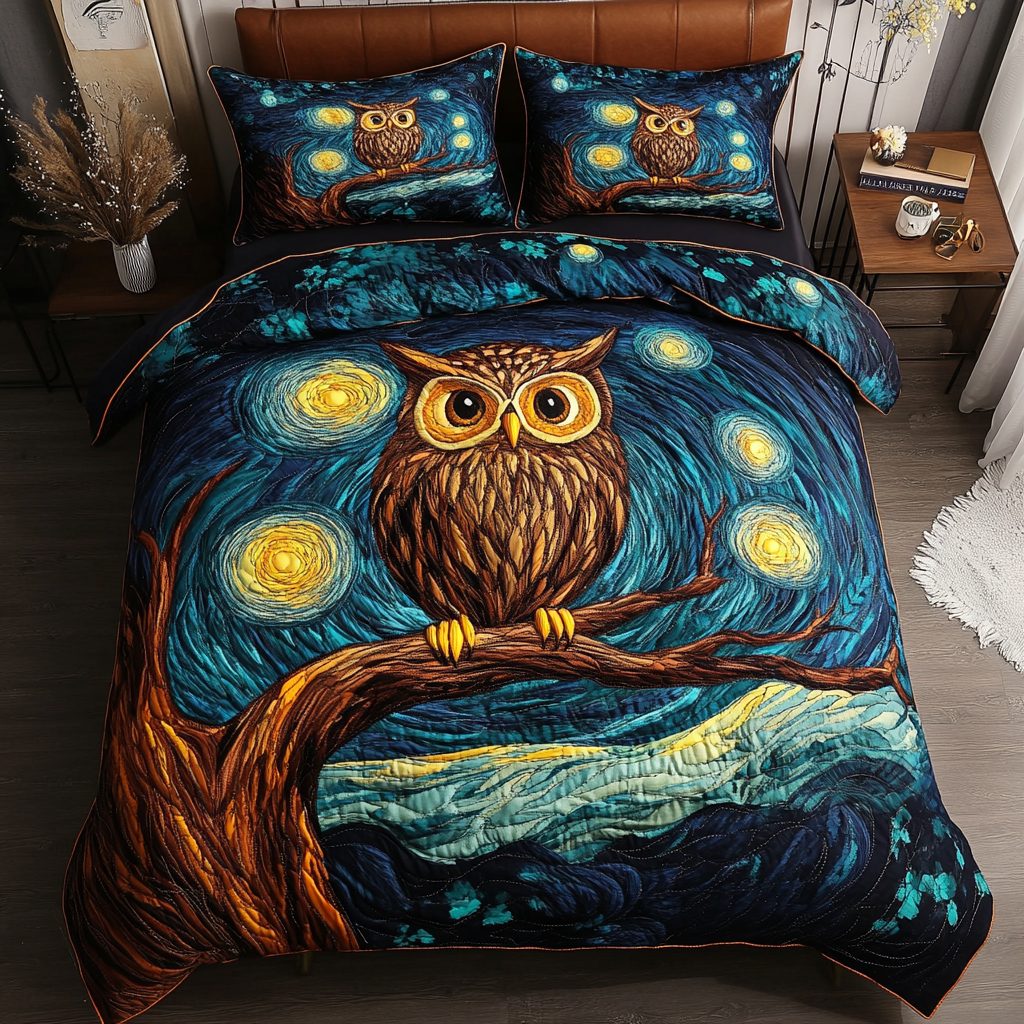 Ethereal Gaze quilted 3-piece bedding set on a made bed with two matching pillow shams