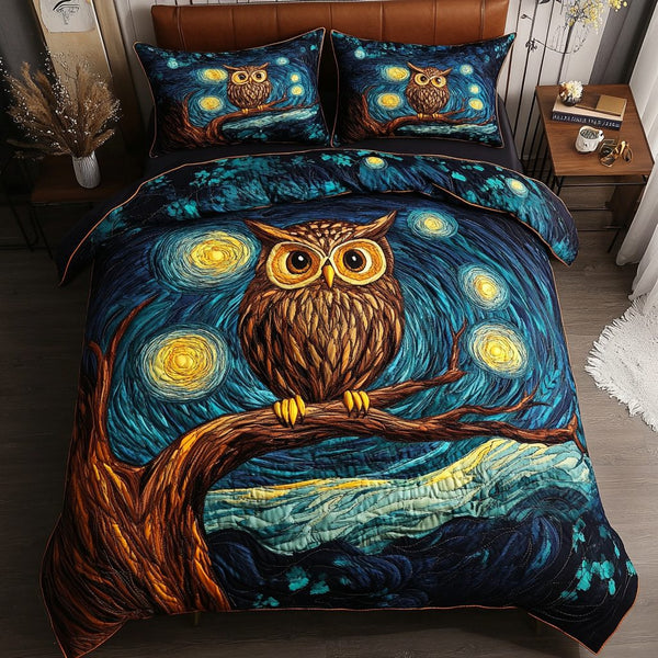 Ethereal Gaze quilted 3-piece bedding set on a made bed with two matching pillow shams