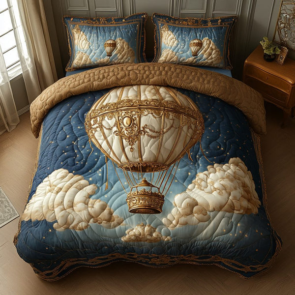 Ethereal Heights quilted 3-piece bedding set on a made bed with two matching pillow shams