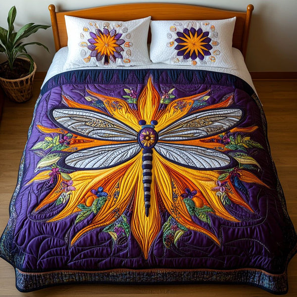 Ethereal Meadow Dreams quilted 3-piece bedding set on a made bed with two matching pillow shams