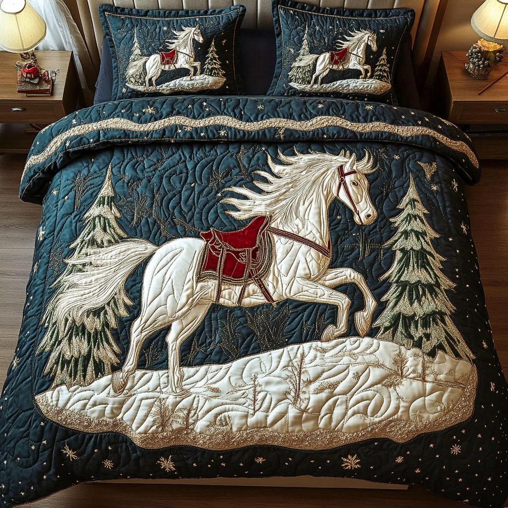 Ethereal Ride quilted 3-piece bedding set on a made bed with two matching pillow shams