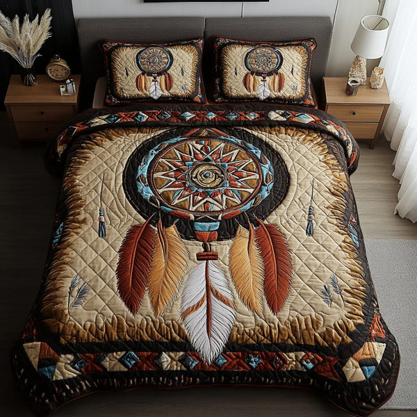 Ethereal Weave quilted 3-piece bedding set on a made bed with two matching pillow shams