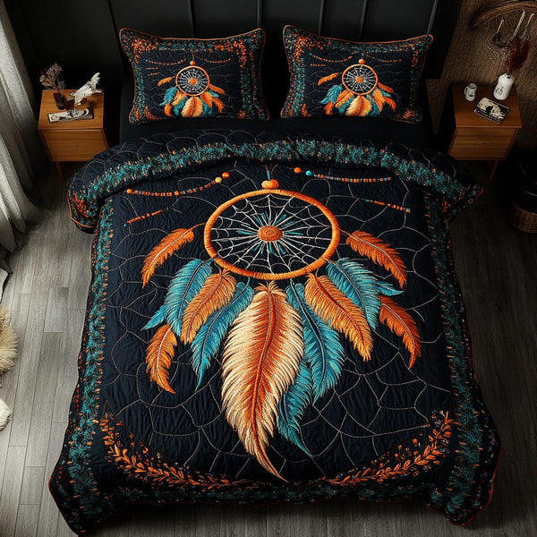 Ethereal Web quilted 3-piece bedding set on a made bed with two matching pillow shams