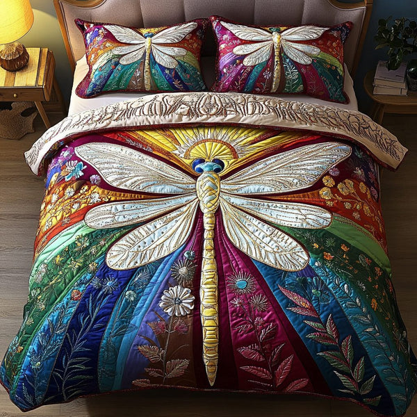 Ethereal Wings quilted 3-piece bedding set on a made bed with two matching pillow shams